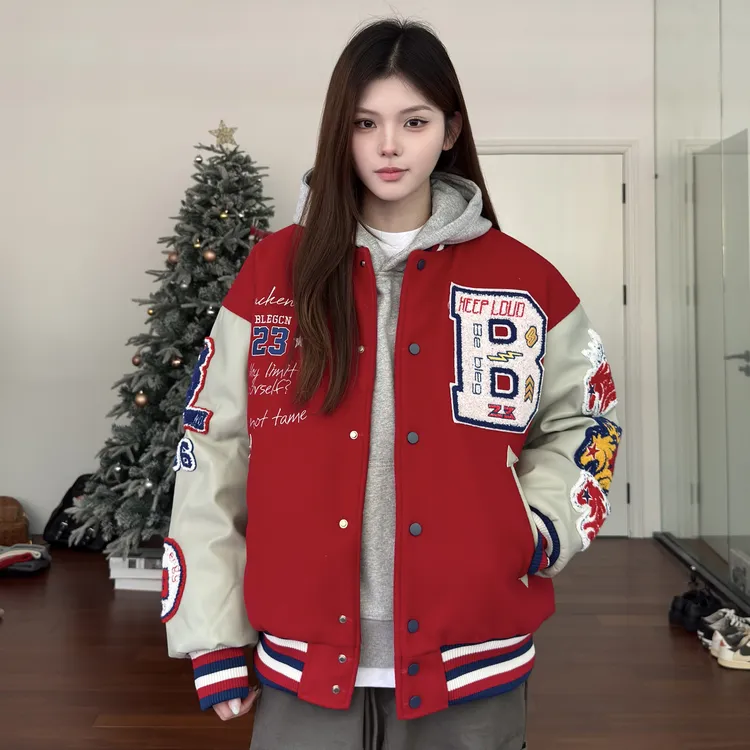 AHCN志存高远 美式复古刺绣撞色棒球服外套情侣潮牌冬季棉服BM436