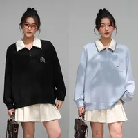 【涵胖胖】微胖MM宽松时尚少女元气撞色领刺绣卫衣 SY3922