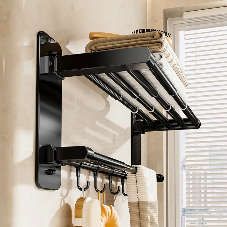 毛巾架卫生间置物架免打孔浴室毛巾杆卫浴浴巾架洗手间放衣服架
