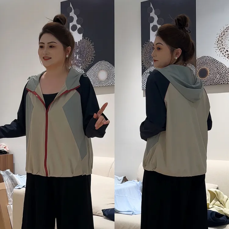 【胖佳佳】三季外套 撞色冰丝上衣夏季新款时尚百搭女H625Y06319
