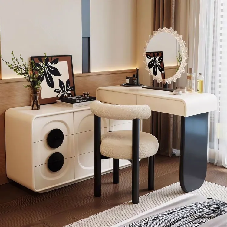 办公桌电脑桌家用客厅梳妆台斗柜一体靠墙现代卧室台式化妆桌风柜