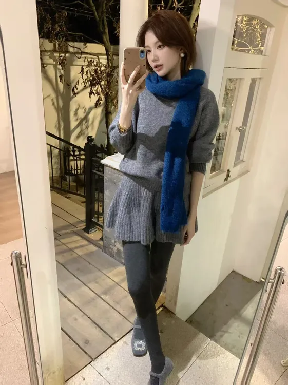 【芝士Cheese】杜塞画廊 法式小众风通勤时尚百搭羊毛毛衣+羊毛半裙