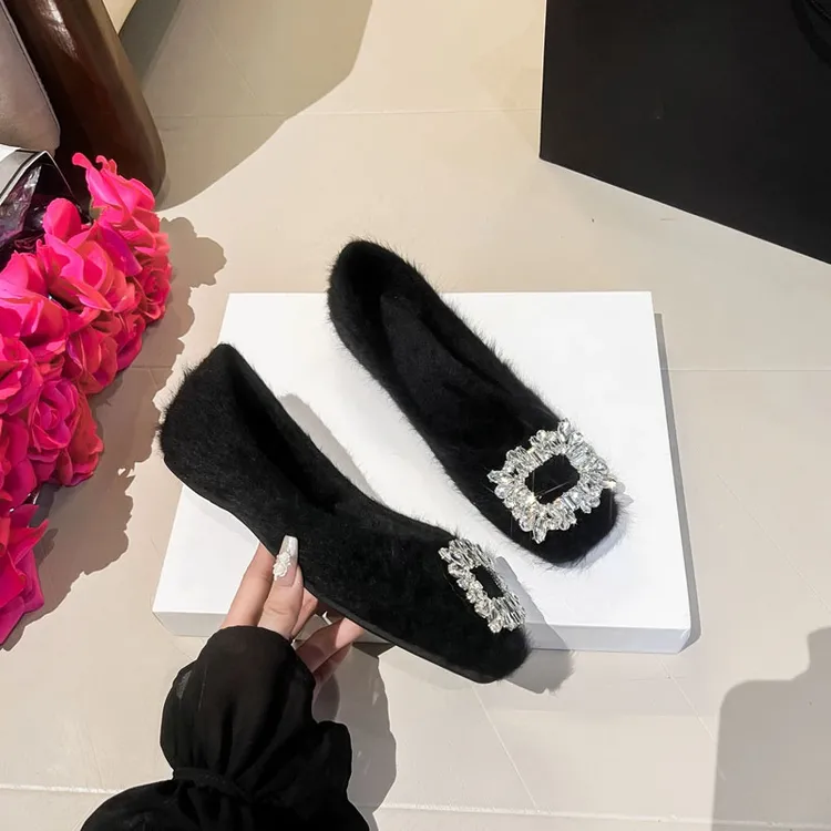 2025年新款水钻毛毛女秋冬外穿女内增高保暖加绒冬软底单鞋