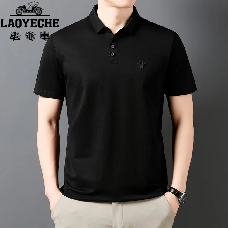 上衣老爷车夏季新款T恤男款短袖宽松黑色半袖薄款高档大码弹力