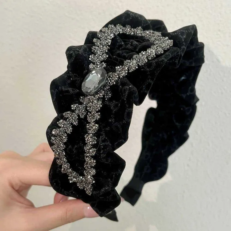 秋冬新款水钻金丝绒发箍气质大蝴蝶结头箍高级感法式复古发饰