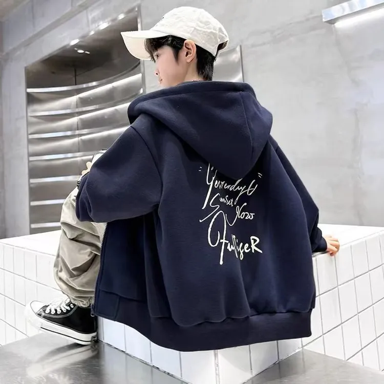 儿童装男童春装外套2025新款中大童春秋款连帽炸街上衣时髦运动潮