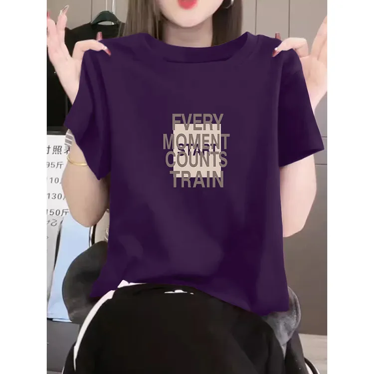 2025夏季新款时尚百搭圆领字母短袖t恤女休闲正肩纯棉洋气上衣潮