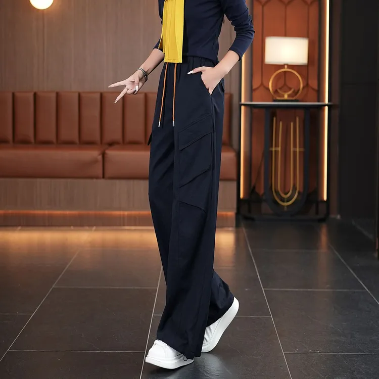 常规款口袋INS风工装裤休闲裤高腰国风秋冬直筒裤显瘦运动时尚