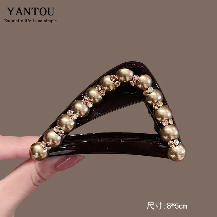 氛围感精致工艺珍珠璀璨立体高端抓夹气质发抓鲨鱼夹半扎发夹