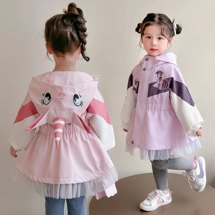 女童外套春秋款2025新款儿童洋气炸街连帽收腰风衣宝宝春装冲锋衣