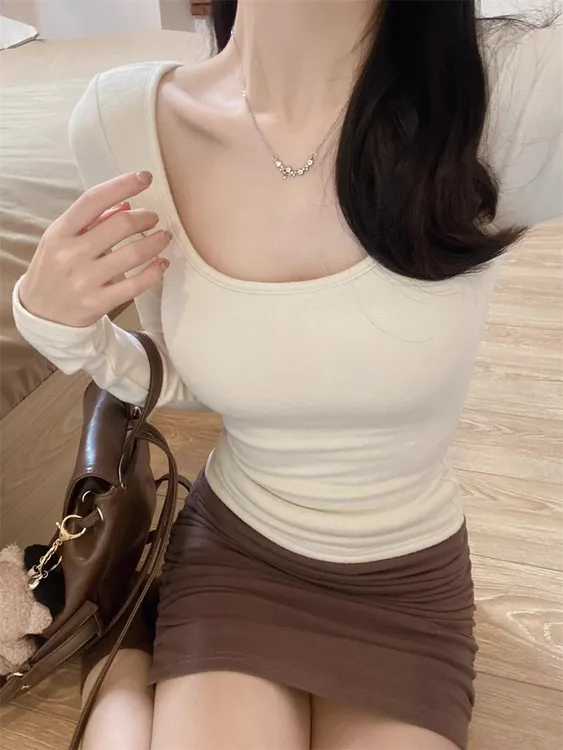 秋冬加厚德绒双面磨毛带胸垫长袖T恤打底衫内搭保暖背心长款上衣