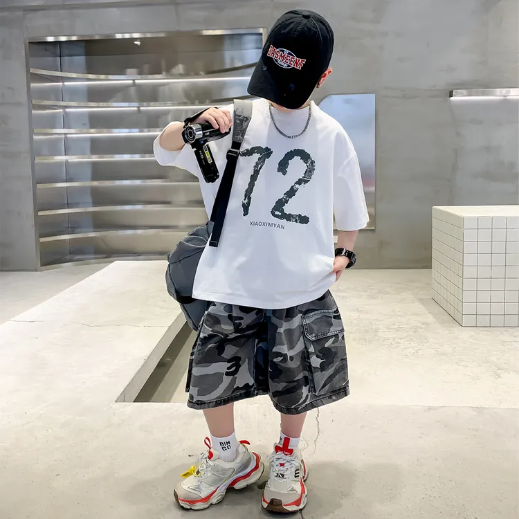 男童中大童套装夏季洋气儿童短袖时尚休闲运动两件套夏款薄款时髦