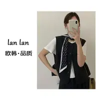 lanlan-早秋上新【波点丝巾马甲】韩版气质波点丝巾马甲百搭时尚