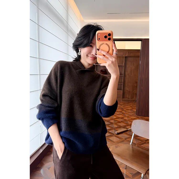 HERLAND她地【建盏】牦牛绒针织半高领秋冬气质时尚慵懒套头毛衫