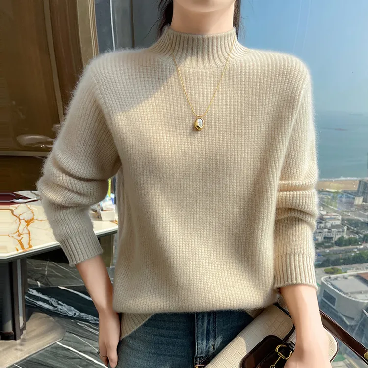 专柜正品秋冬款100%纯山羊绒衫女双股加厚半高领高档针织打底毛衣