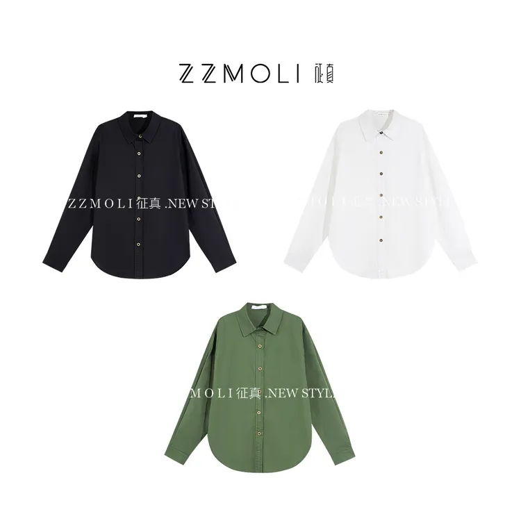 ZzMoLi征真 微皱肌理感 宽松弧形下摆简约长袖衬衫女款ZBY73793