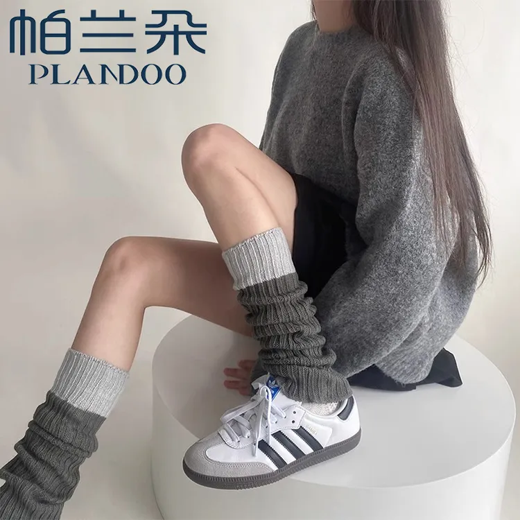 帕兰朵薄款袜套灰色春秋款白色堆堆袜秋冬长袜配靴子拼色腿套y2k