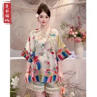 【麒麟踏浪】2025新款夏季新中式宽松提花上衣+短裤薄款国风套装女