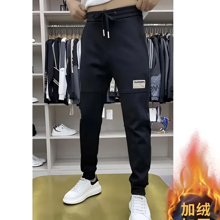小脚裤男士刺绣标潮牌秋冬休闲卫裤中腰微弹加厚加绒百搭束脚长裤