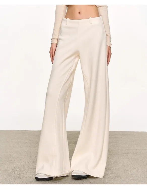 anna aneae高D复合银狐绒微喇裤女冬季慵懒中低腰白色宽松阔腿裤