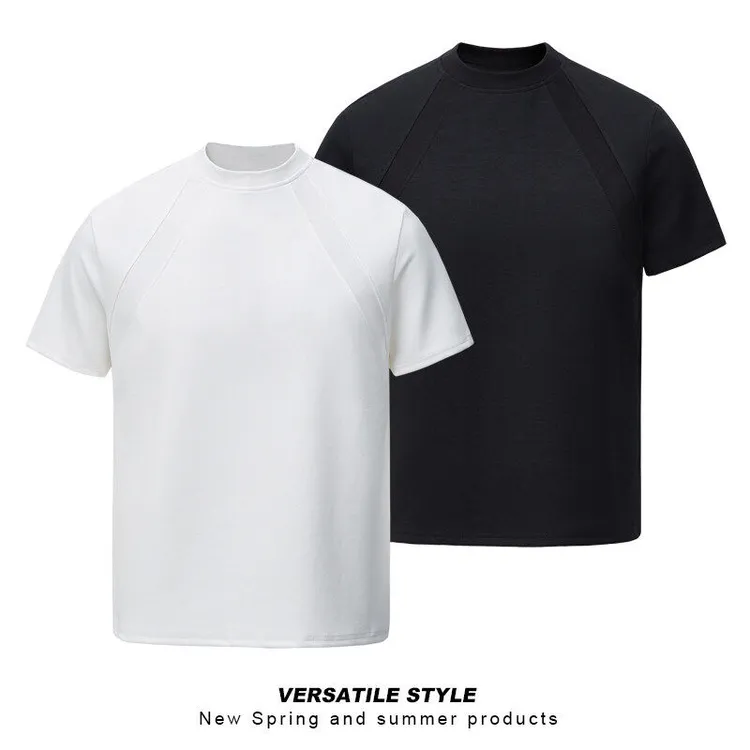 LIGGICC澳产氨纶太空棉空气层拼接短袖T恤抗皱硬挺短款boxy版型