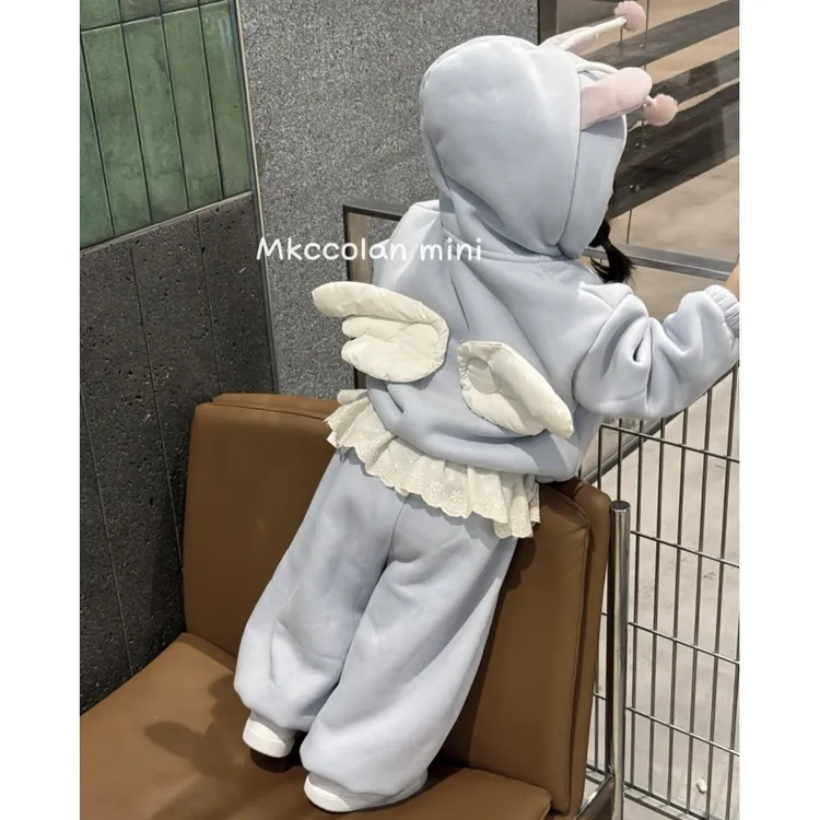 韩版童装2025女童冬季新款加绒加厚小精灵开衫女宝宝花边屁帘裤潮