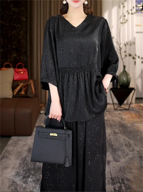 春款上新【满天星】时尚洋气气质宽松上衣裤子显瘦大码套装-0680#