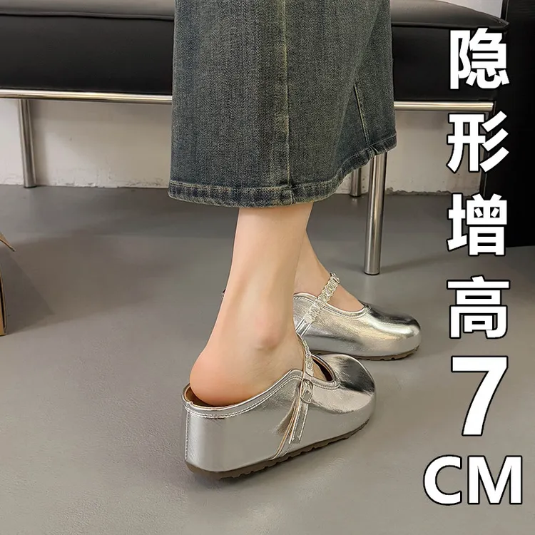 厚底内增高勃肯鞋包头半拖鞋女夏外穿2025新款一脚蹬博肯凉拖单鞋
