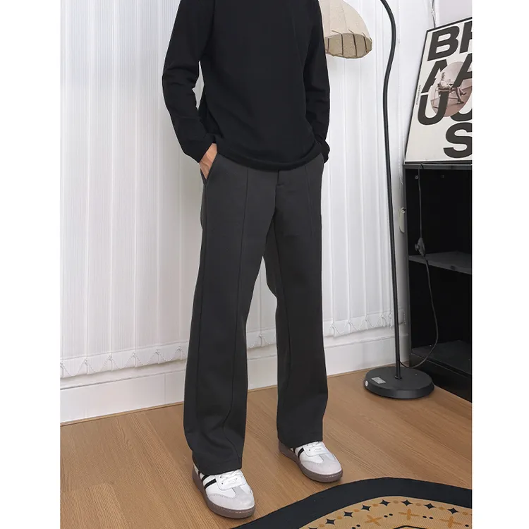 WK叁金【小个子厚款休闲裤】极简风半松紧毛呢感显高百搭直筒长裤冬