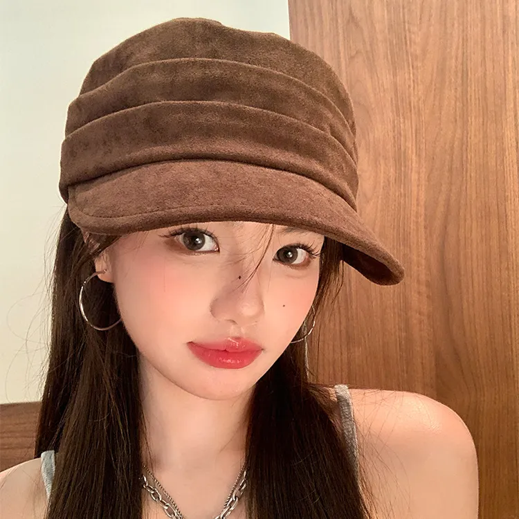 2025新款秋冬麂皮绒渔夫帽子女显脸小八角帽韩版百搭时尚保暖盆帽