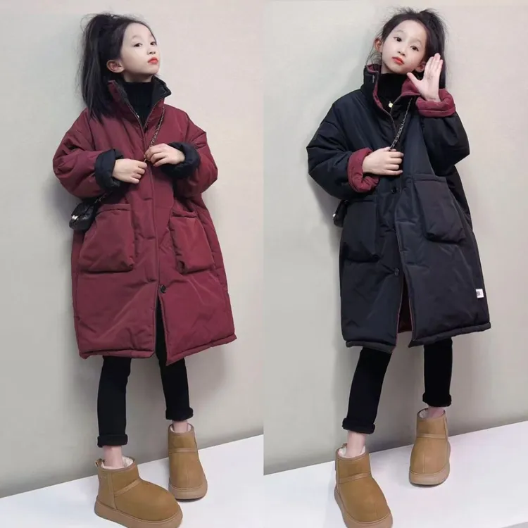 女童棉衣2025冬季新款韩版大童两面穿棉服儿童洋气中长款加厚棉袄