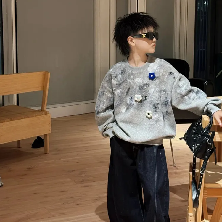 男童秋装套装儿童港风复古衣服童装男孩卫衣牛仔裤中大童潮酷痞帅