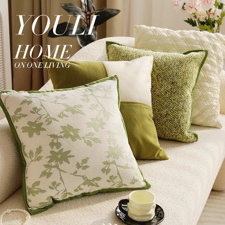 百搭绿色奶油风抱枕套复古法式高级感客厅沙发靠枕靠背床上靠垫