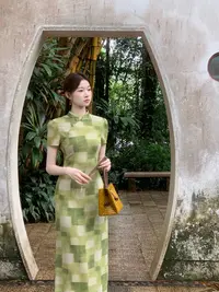 EIA一尧新中式国风【春风慢】气质清雅旗袍连衣裙显瘦格子长裙夏季