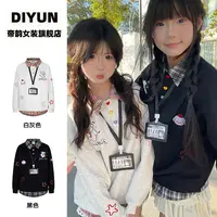 【帝韵】韩版小狗刺绣假两件卫衣外套女早秋穿搭宽松时尚POLO领上衣