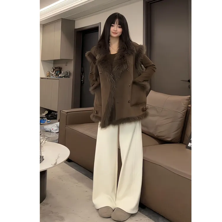 倪不叶【加绒阔腿裤】冬款加厚保暖舒适显瘦宽松松紧腰阔腿裤女