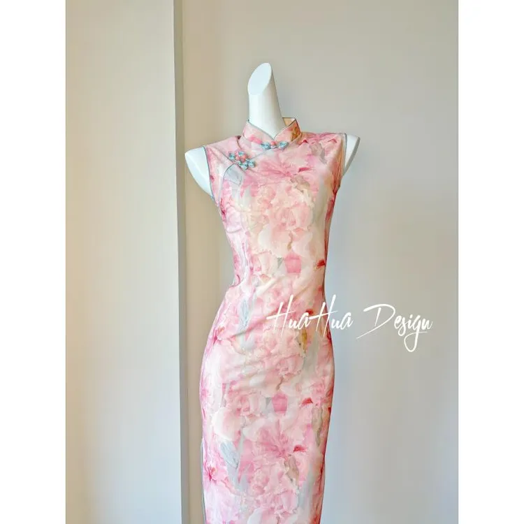 苏故里【东方粉黛】文艺港风复古夏季日常旗袍立领显瘦修身双层衣