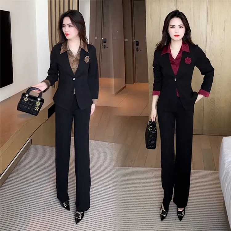 春季新款时尚欧若风穿搭气质收腰修身显瘦假两件套装长袖网红洋气