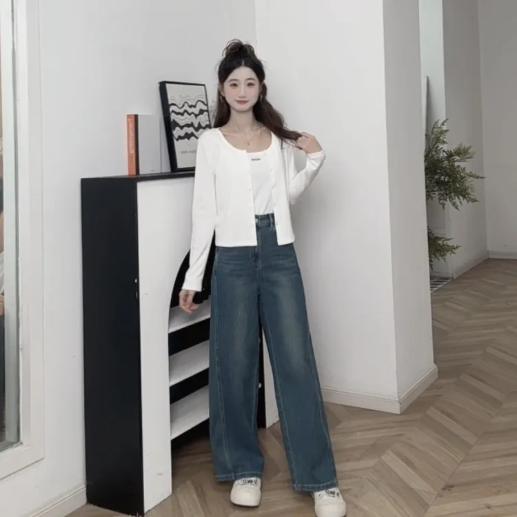 IEF/爱依服裤子2025秋季新款港式简约通勤气质百搭显瘦牛仔弯刀裤