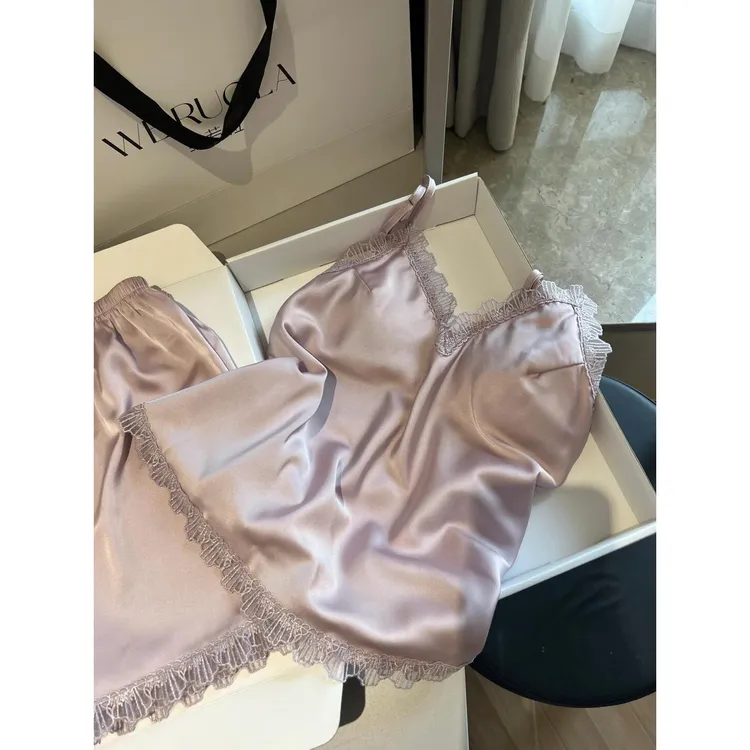 吊带短裤两件套薄款冰丝睡衣女夏季新款带胸垫纯欲风家居服可外穿