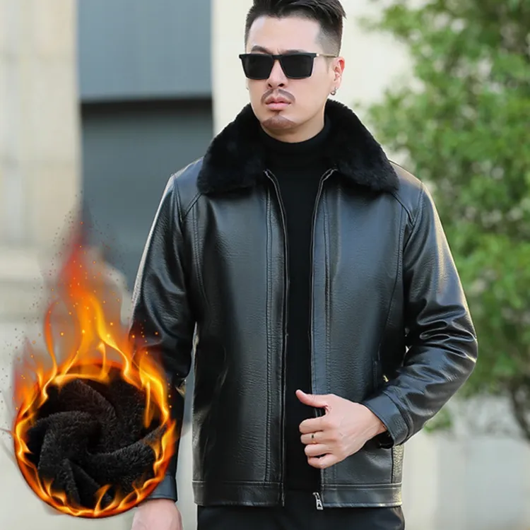 TEERDAN BAOLUO/特尔丹 保罗男士大毛领加绒加厚冬款皮衣