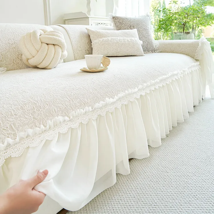 虹原风尚奶油风沙发垫四季通用2025新款雪尼尔裙边防滑坐垫子盖布