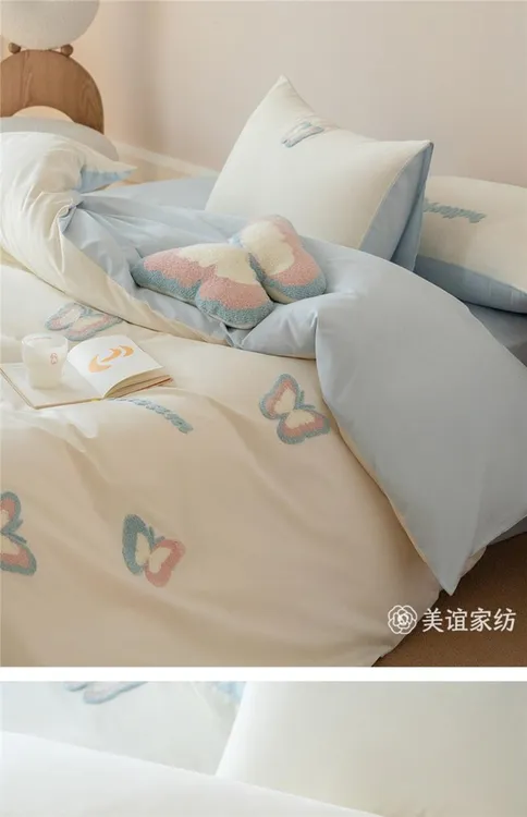 小清新卡通小狗全棉磨毛四件套100纯棉毛巾绣被套加厚床上用品