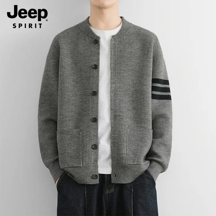JEEPSPIRIT高端休闲针织开衫外套男春秋季毛衣夹克拼色高级感春装
