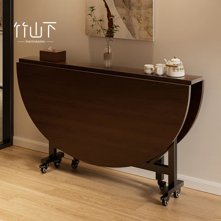 折叠圆餐桌家用客厅厨房可折叠圆形饭桌子简约北欧可移动吃饭桌子