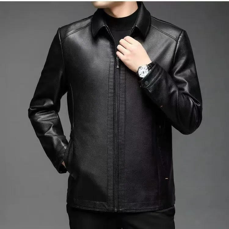 男士翻领皮衣夹克外套