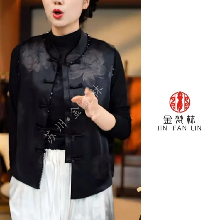 【灼灼其华】新中式中国风真丝马甲中年妈妈设计款复古0563