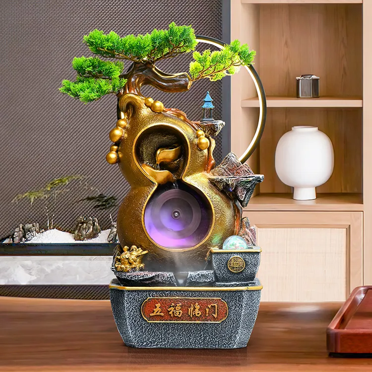 假山流水摆件客厅电视柜旁中式景观装饰仿葫芦循环水景乔迁开业礼