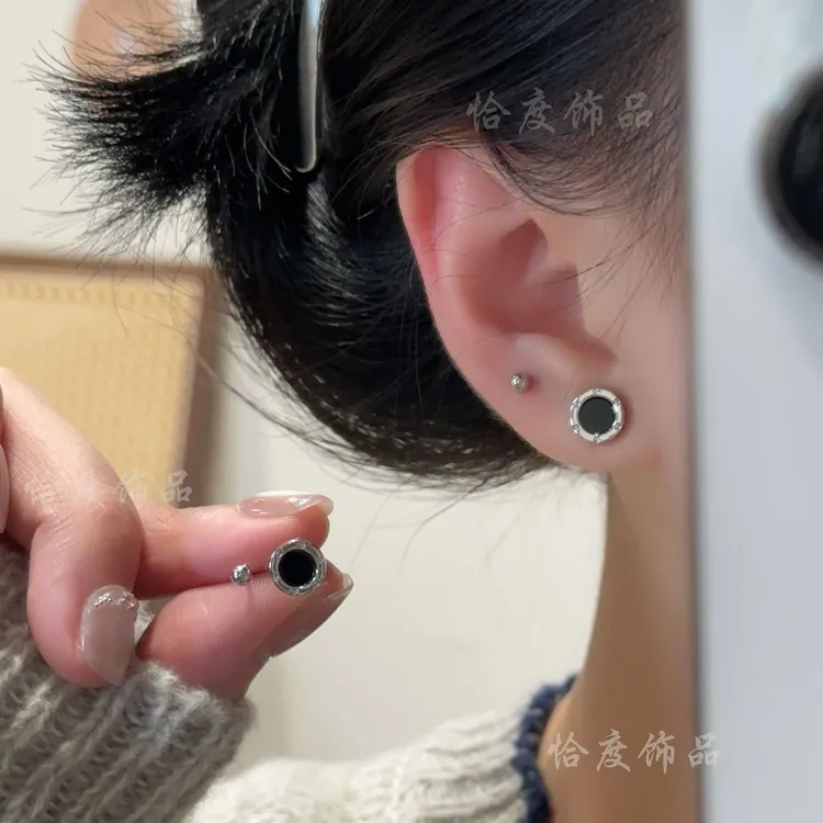 铜合金耳饰 【恰度】气质黑色潮流简约四件套耳钉
