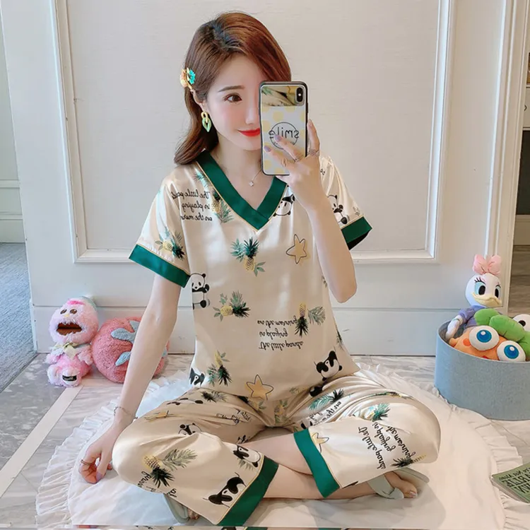 英国CospKosp【轻奢】冰丝睡衣女短袖长裤真丝绸高级家居服套装薄款